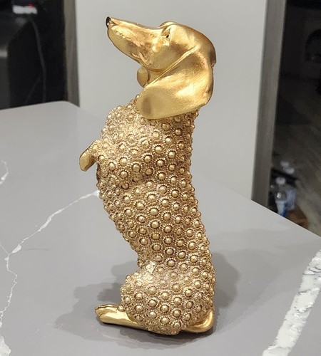 Shiny gold beaded - gold, dachshund