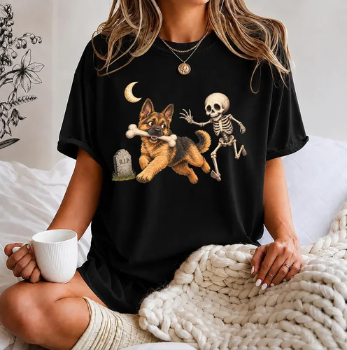 German shepherd and skeleton - german,
